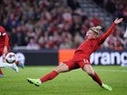 Kasper Dolberg durante la acción en la que anotó el primer tanto del Dinamarca- Francia