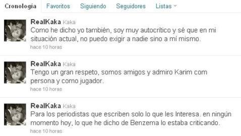 Kaká matiza en Twitter sus declaraciones sobre Benzema