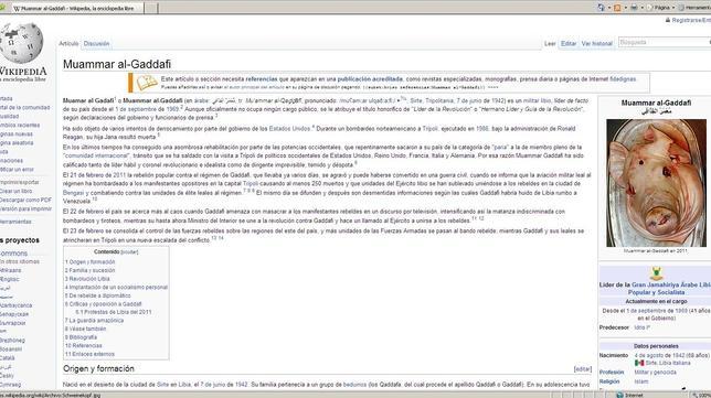 Gadafi, un cerdo muerto en Wikipedia