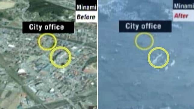 Las costas de Japón, antes y después del tsunami