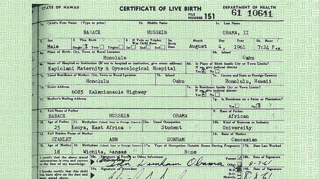 La Casa Blanca divulga el certificado de nacimiento de Obama