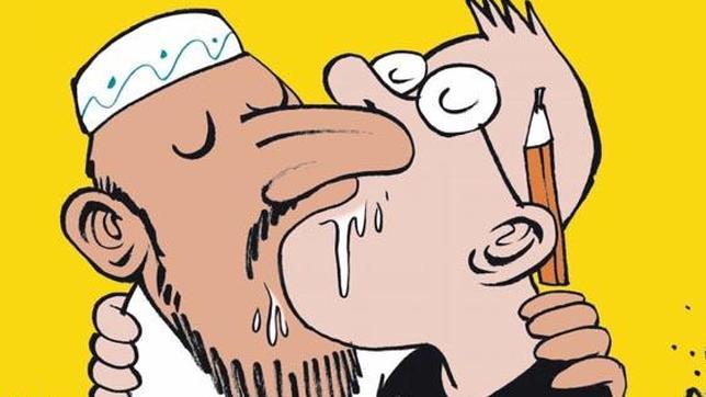 El semanario satírico «Charlie Hebdo» vuelve con el beso entre un musulmán y un dibujante