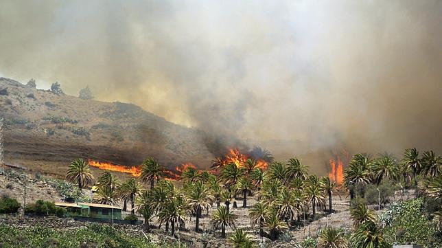Un fuego descontrolado entra en el parque nacional de Garajonay