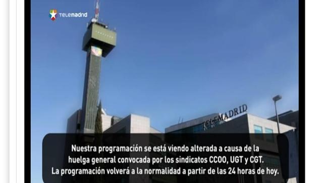 Huelga general 14-N: Telemadrid y Onda Madrid dejan de emitir hasta medianoche