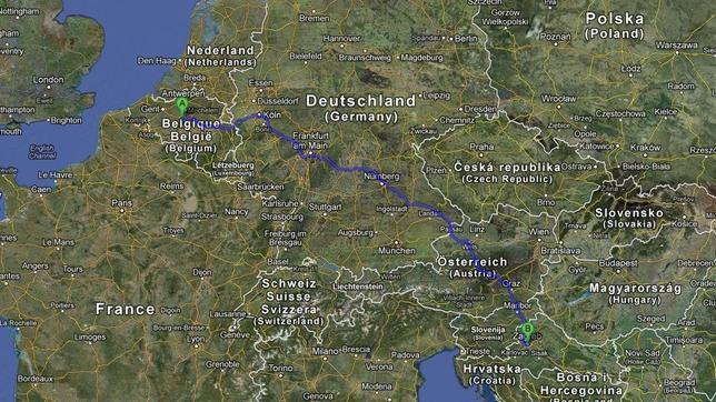 Sigue su GPS en dirección a Bruselas y aparece en Croacia