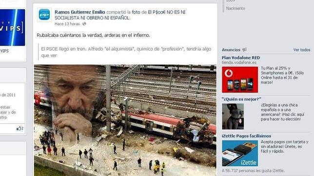 Un concejal del PP de Molins de Rei sugiere que Rubalcaba estuvo detrás del 11-M