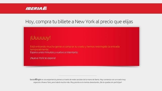 La expectación colapsa la web de la subasta de billetes de Iberia a Nueva York