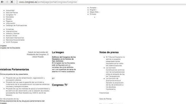 Así se veía la web del Congreso de los Diputados la tarde del 25-S de 2012