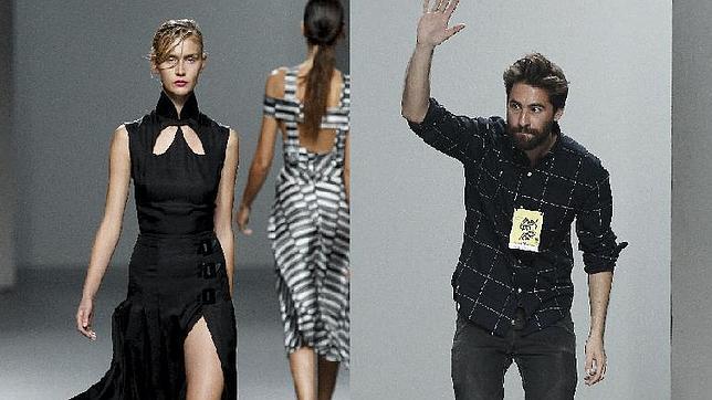 El diseñador Juan Vidal y una de sus últimas propuestas que ha desfilado en Madrid