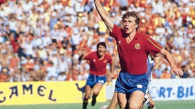 Imagen de Butragueño celebrando uno de los cuatro tantos a Dinamarca en México 1986