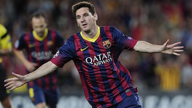 Leo Messi celebra un gol con el Barcelona