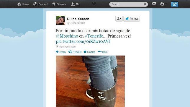 Una exdiputada de CC incendia Twitter: «Por fin puedo usar mis botas de agua Moschino en Tenerife»