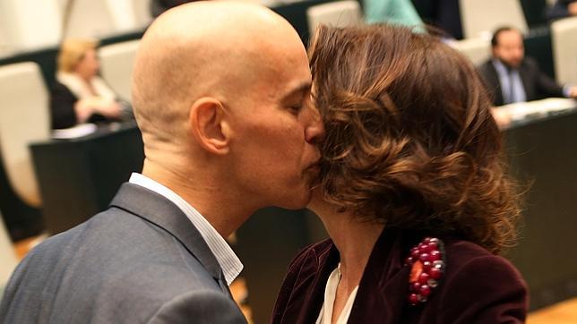 Pedro Zerolo, apoyado por los concejales  de todos los partidos en su vuelta al Pleno