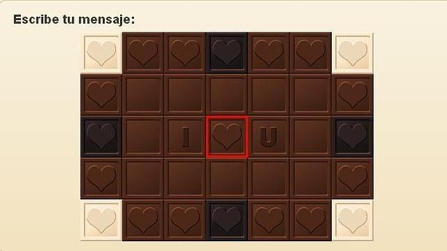 Pantalla en la que se crea el mensaje personalizado en chocolate