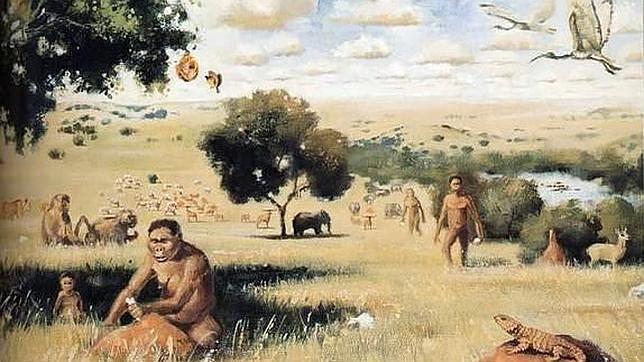 Ilustración del ambiente en el que vivían los Paranthropus robustus