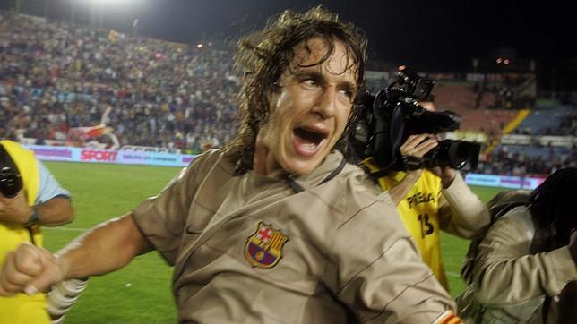 Putol, en el Ciudad de Valencia, celebrando la primera Liga de Rijkaard