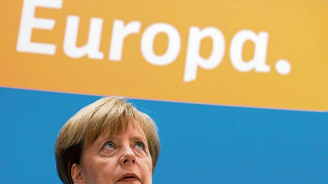 Merkel, este lunes durante una reunión de la CDU para analizar los resultados de las elecciones europeas