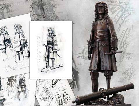 Bocetos de Ferrer-Dalmau para la estatua de Blas de Lezo