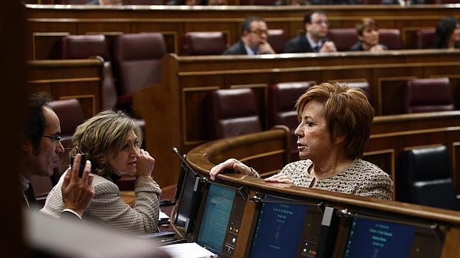 La vicepresidenta del Congreso Celia Villalobos charla con algunos diputados