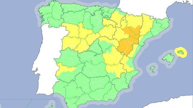 Captura del mapa en tiempo real de la previsión de lluvias de la Agencia Estatal de Meteorología