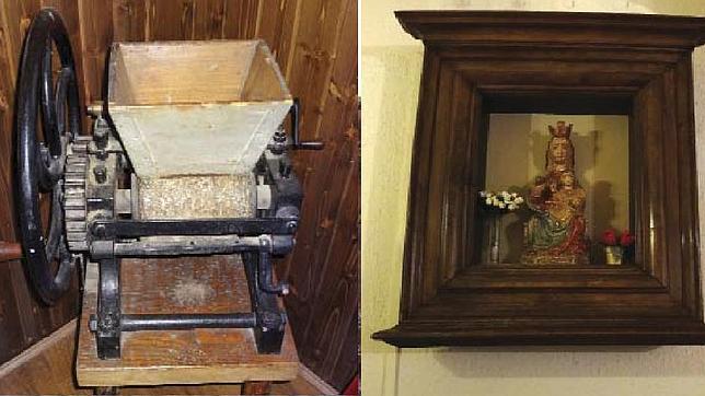 Molinillo con tabureta y hornacina de madera con talla de la Virgen del hotel