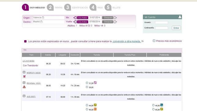 Renfe bloquea la venta anticipada de algunos billetes ante la huelga del 31 de julio