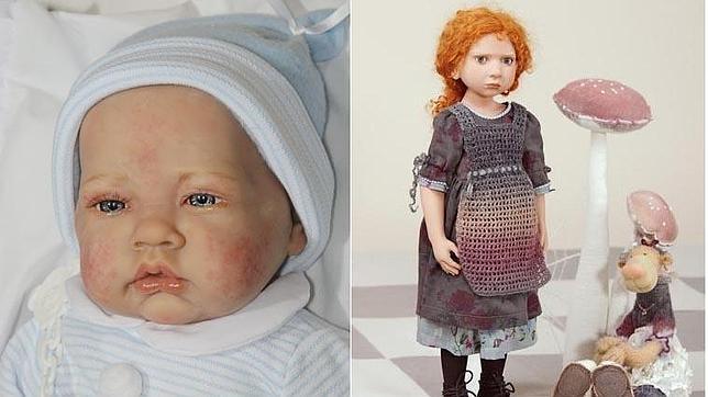 Muñecas hiperrealistas, como los "reborn" (izq.) o realistas, parte de la oferta de la tienda
