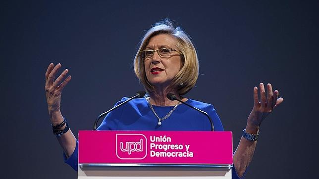 La líder de UPyD, Rosa Díez, durante su intervención en el acto de presentación de los candidatos europeos