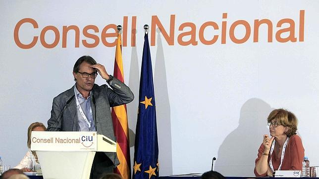 El presidente de la Generalitat, Artur Mas, durante su intervención en el Consell Nacional conjunto de CiU