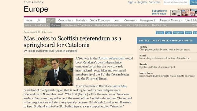 Mas cree que la victoria independentista en Escocia allanaría el camino a Cataluña