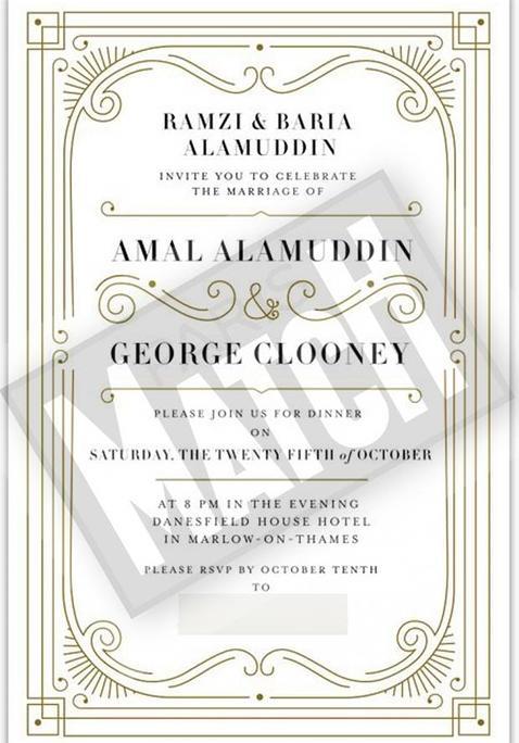 Así es la invitación a una de las fiestas por la boda de George Clooney