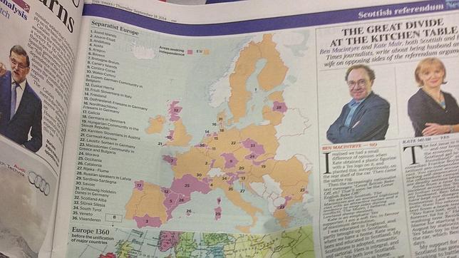Aragón, Andalucía y Canarias, en el mapa de regiones independentistas de «The Times»