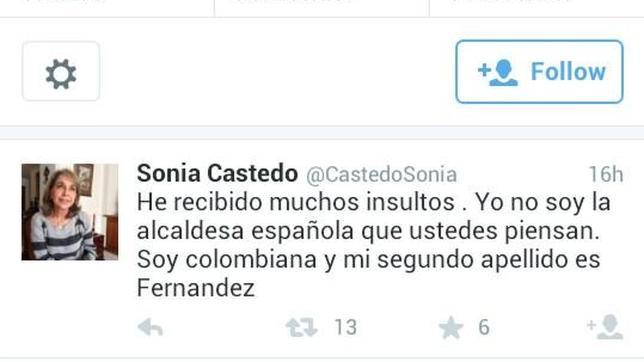 Una mujer colombiana llamada Sonia Castedo denuncia insultos en Twitter