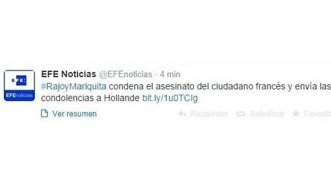 La agencia EFE pide perdón por publicar un tuit con la etiqueta #RajoyMariquita