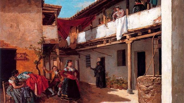 La obra de Manuel García Hispaleto (1836-1898) retrata la corrala de la casa de los hermanos Juan y Roque