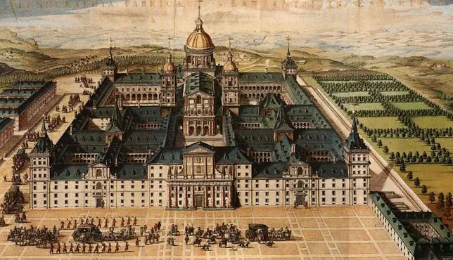 Pintura de la época de la construcción del Monasterio de El Escorial, desde su fachada principal
