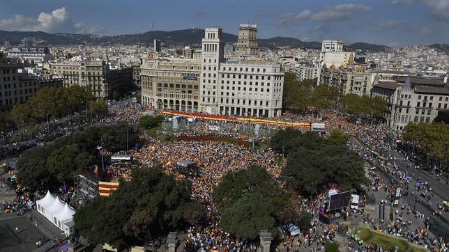 Vista aérea de la concentración a favor de la unión de España en Barcelona