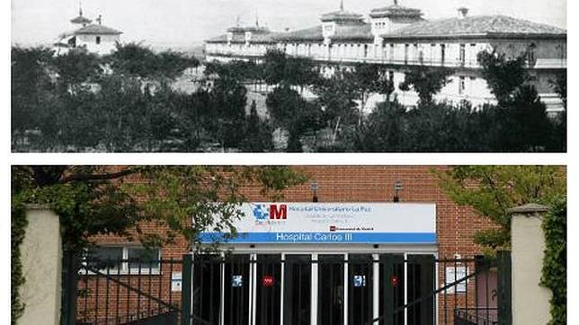 El antiguo hospital del Rey (arriba) y el Hospital Carlos III de Madrid (abajo) que le sustityó en la década de los 90