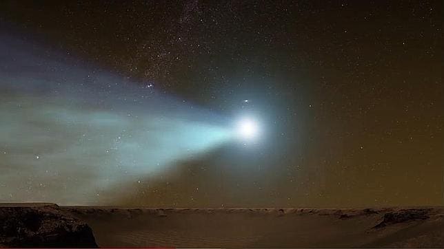 Recreación del cometa Siding Spring en su vuelo sobre Marte