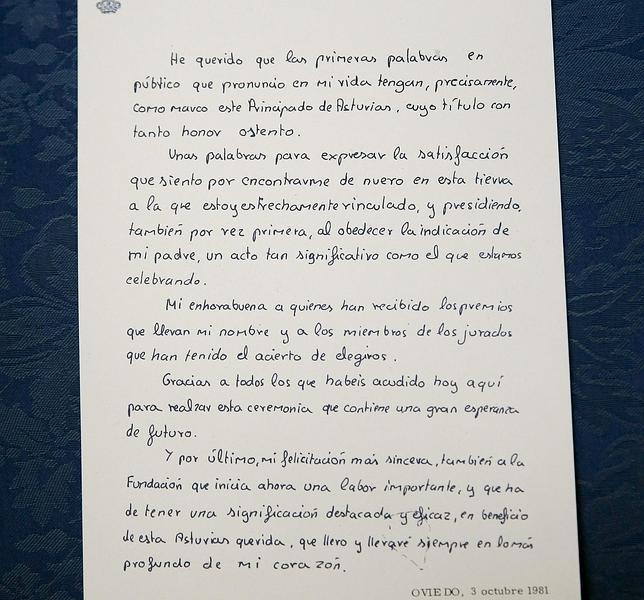 Así fue el manuscrito del primer discurso del Rey en Oviedo