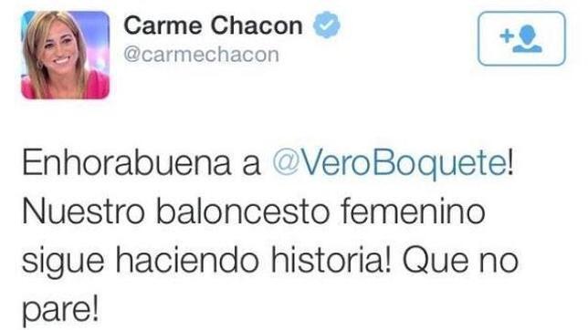 Desliz de Carme Chacón al felicitar a Vero Boquete: «Nuestro baloncesto femenino»