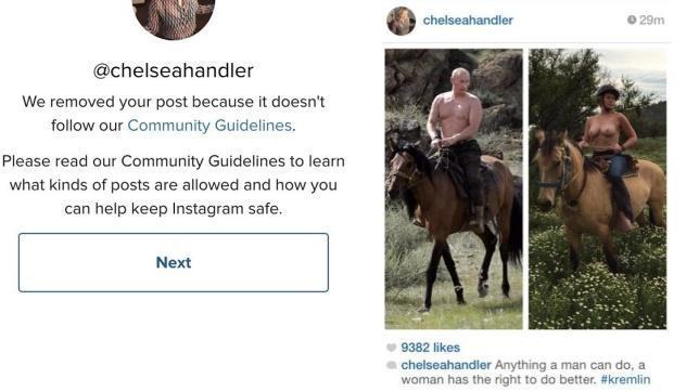 Una humorista denuncia con un topless «a lo Putin» el «sexismo» de Instagram