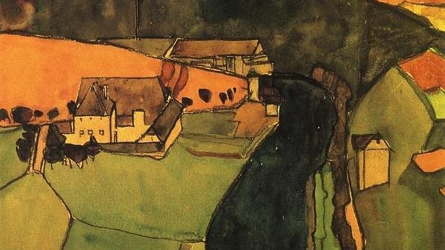 «Pueblo en el río Azul» (Egon Schiele, 1910)