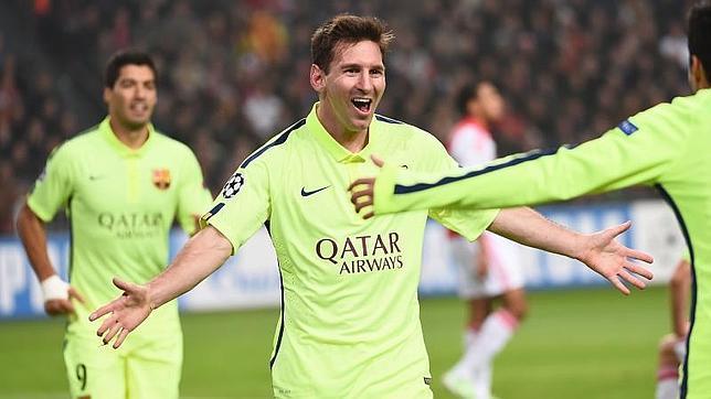 Messi celebra su segundo tanto ante el Ajax