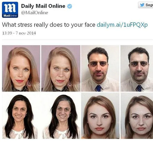 Captura de pantalla del «Daily Mail» que muestras los daños que el estrés produce en nuestro rostro