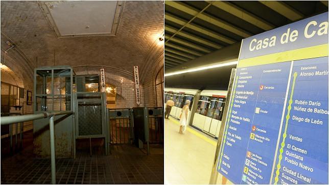 Izq., estación de Chamberí, ahora convertida en un museo, tal y como eran en los años 60. Derecha, una estación actual