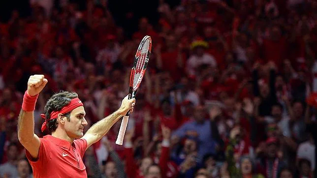Federer, en el encuentro de dobles de la final de la Davis