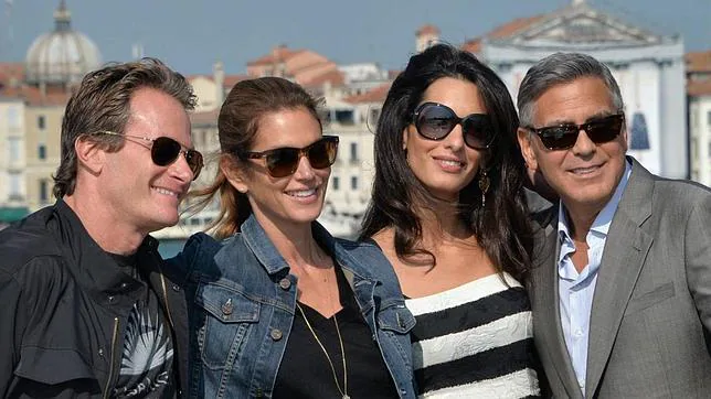 Rande Gerber, Cindy Crawford, Amal Alamuddin y George Clooney en el fin de semana de la boda de éstos en Venecia