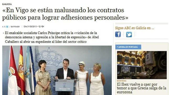 Captura de la noticia que utilizó el PSOE de Vigo para abrir expediente a Príncipe
