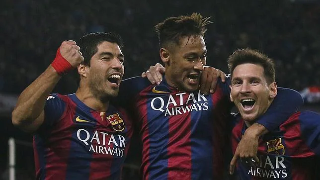 Suárez, Neymar y Messi celebran el tercer tanto del último Barça-Atlético de Madrid.